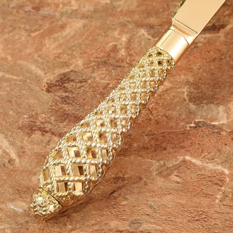 Conjunto Espátula e Faca Dourada para Bolos - Utensílios de Confeitaria