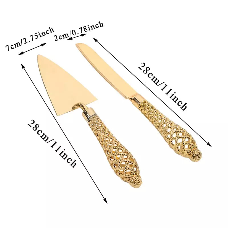 Conjunto Espátula e Faca Dourada para Bolos - Utensílios de Confeitaria