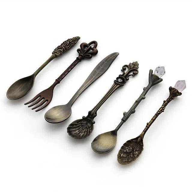 Conjunto Vintage de Colheres e Garfo - 6 Peças de Aço Inoxidável
