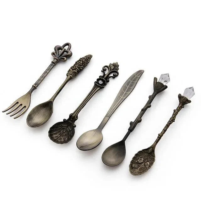 Conjunto Vintage de Colheres e Garfo - 6 Peças de Aço Inoxidável