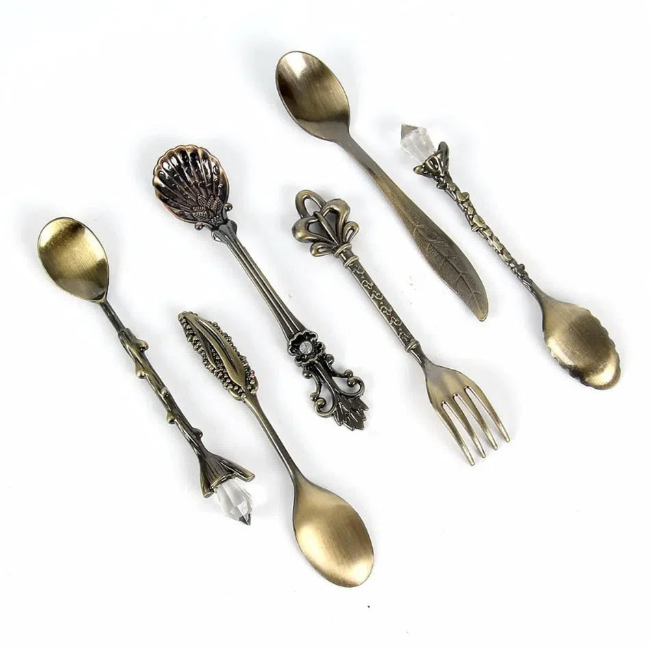 Conjunto Vintage de Colheres e Garfo - 6 Peças de Aço Inoxidável