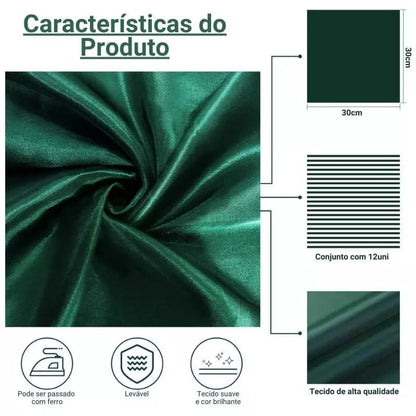 Conjunto de 12 Guardanapos de Tecido para Mesa Posta em Cetim