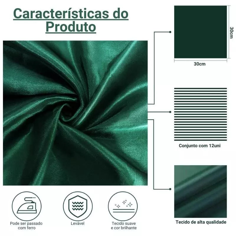 Conjunto de 12 Guardanapos de Tecido para Mesa Posta em Cetim