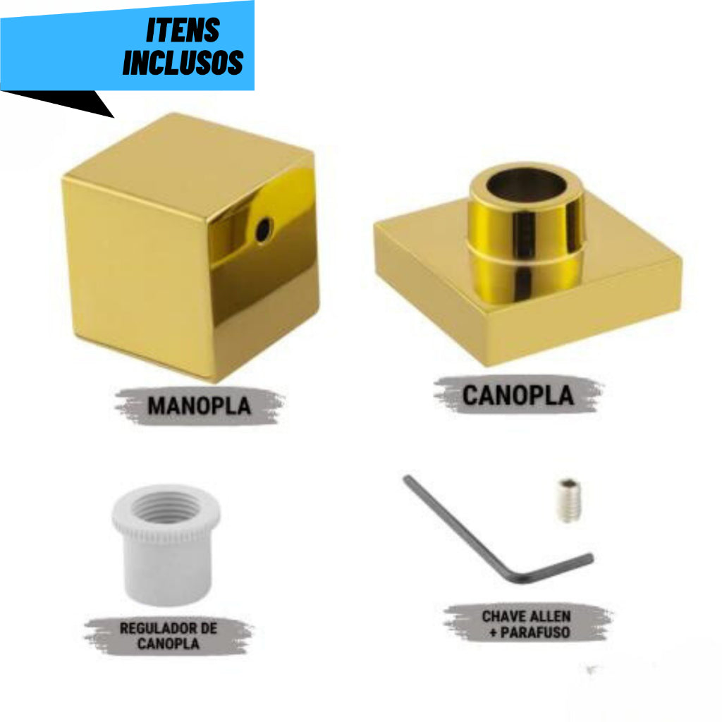 Conjunto de 2 Acabamentos Quadrados em Metal para Registro de Pressão - Acabamento Dourado