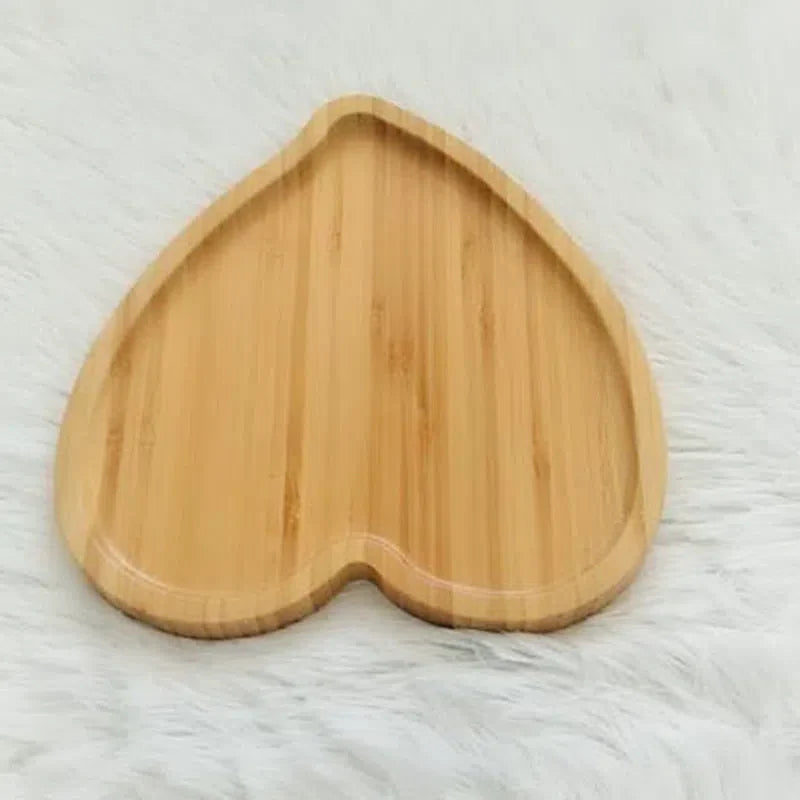 Conjunto de 2 Mini Bandejas de Bambu em Formato de Coração - Utensílios Decorativos