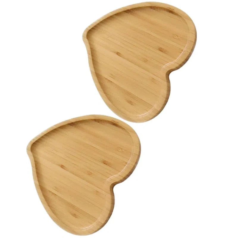 Conjunto de 2 Mini Bandejas de Bambu em Formato de Coração - Utensílios Decorativos