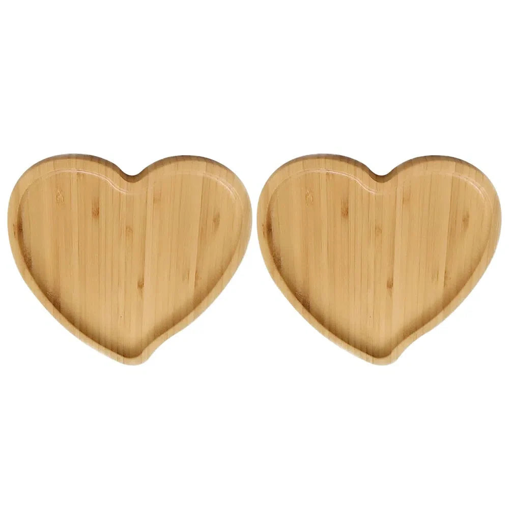 Conjunto de 2 Mini Bandejas de Bambu em Formato de Coração - Utensílios Decorativos