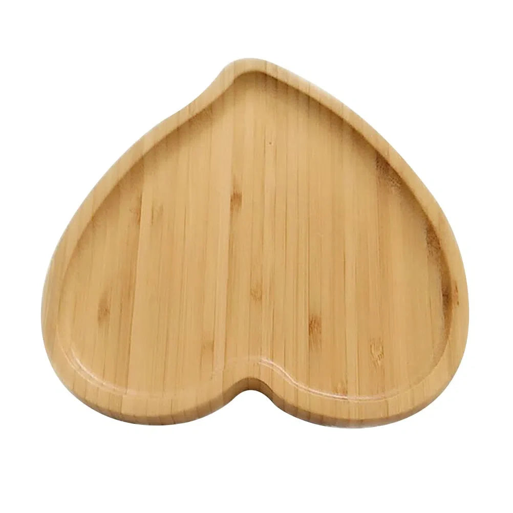 Conjunto de 2 Mini Bandejas de Bambu em Formato de Coração - Utensílios Decorativos