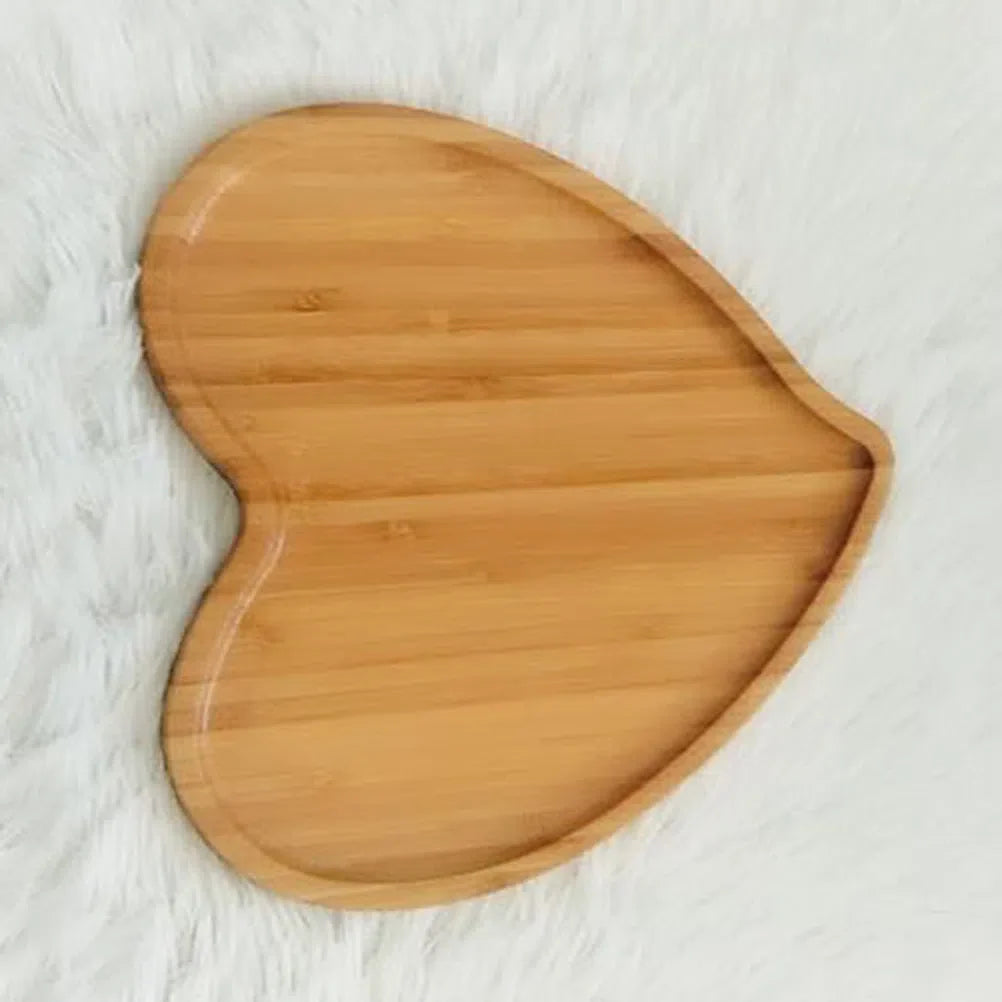 Conjunto de 2 Mini Bandejas de Bambu em Formato de Coração - Utensílios Decorativos