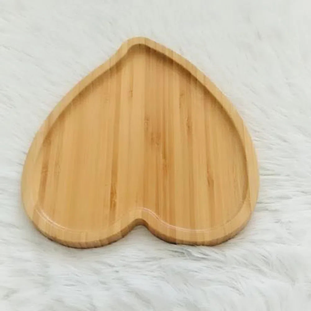 Conjunto de 2 Mini Bandejas de Bambu em Formato de Coração - Utensílios Decorativos