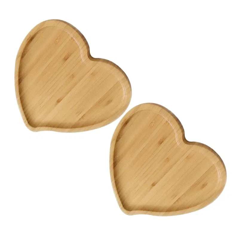 Conjunto de 2 Mini Bandejas de Bambu em Formato de Coração - Utensílios Decorativos