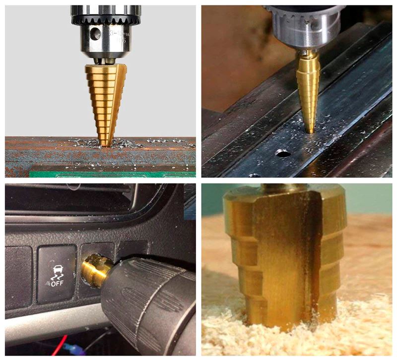 Conjunto de 3 Brocas Escalonadas de Titânio para Perfuração