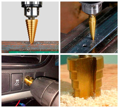 Conjunto de 3 Brocas de Titânio Escalonadas com Estojo Inclusivo