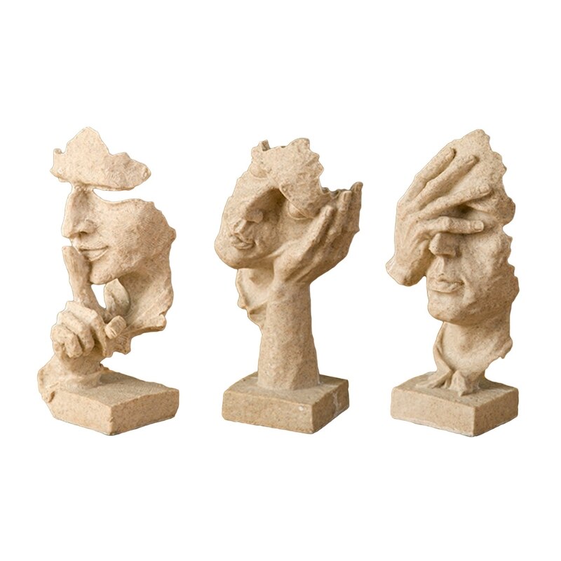 Conjunto de 3 Estatuetas Decorativas com Faces Abstratas