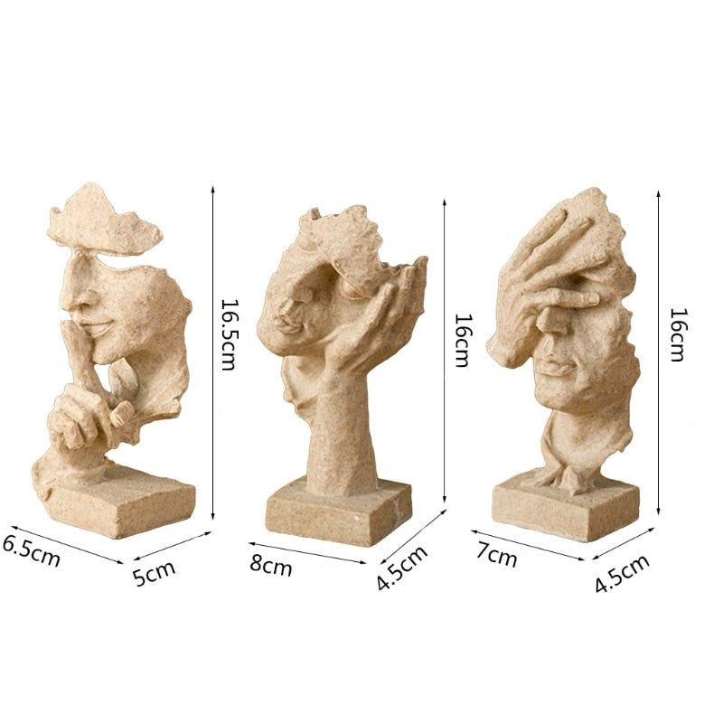 Conjunto de 3 Estatuetas Decorativas com Faces Abstratas