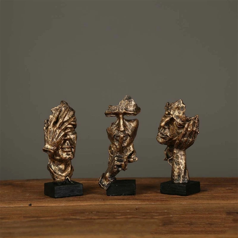 Conjunto de 3 Estatuetas Decorativas com Faces Abstratas