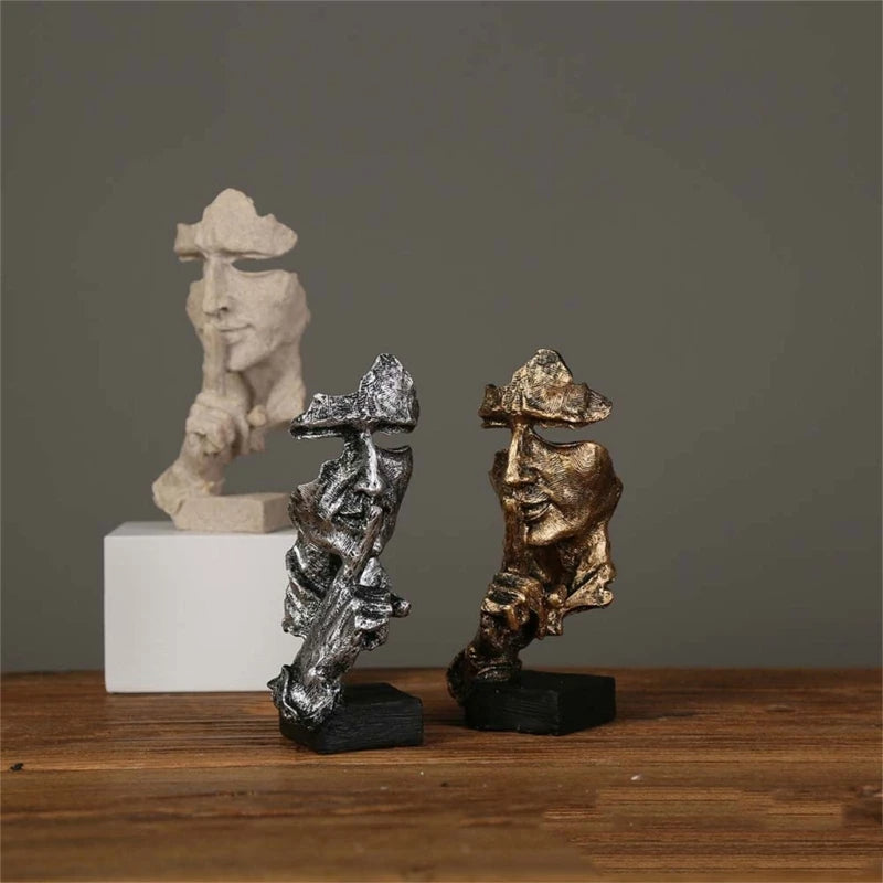 Conjunto de 3 Estatuetas Decorativas com Faces Abstratas