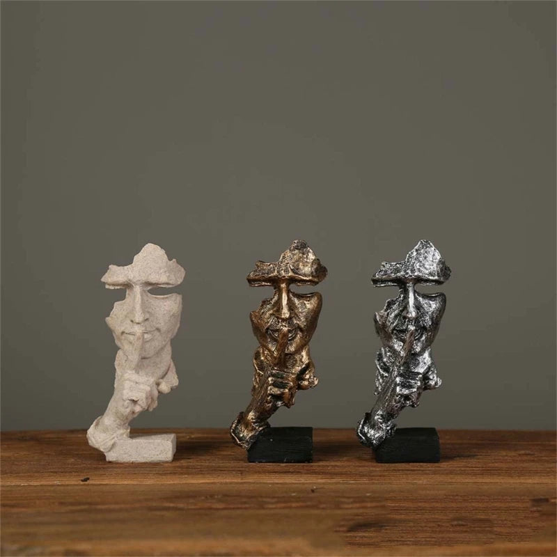 Conjunto de 3 Estatuetas Decorativas com Faces Abstratas