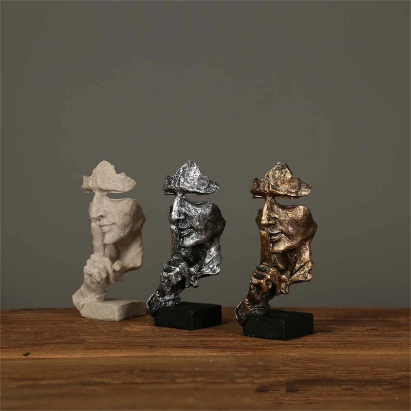 Conjunto de 3 Estatuetas Decorativas com Faces Abstratas