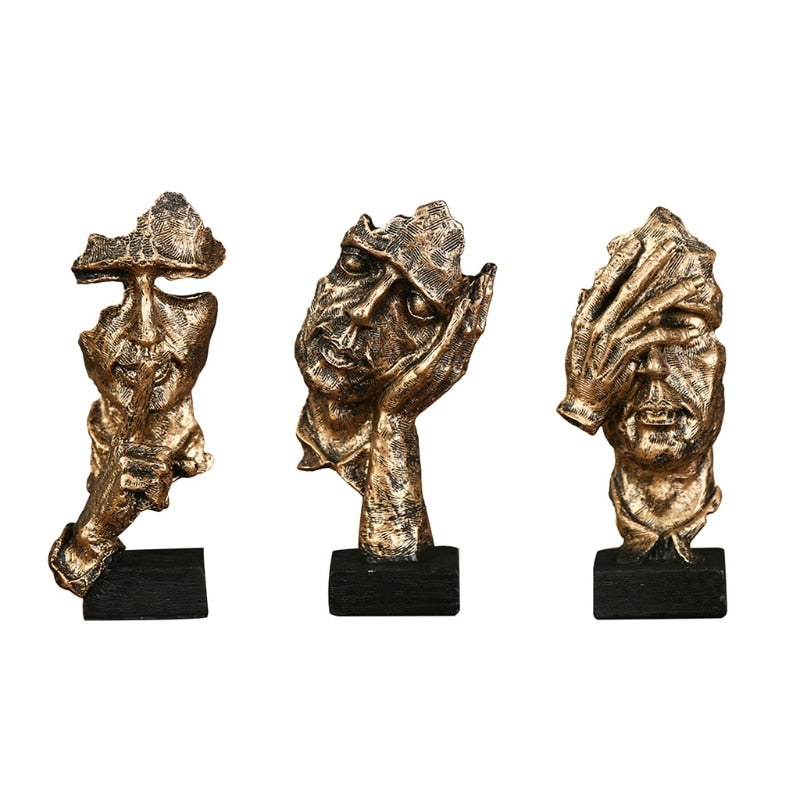 Conjunto de 3 Estatuetas Decorativas com Faces Abstratas