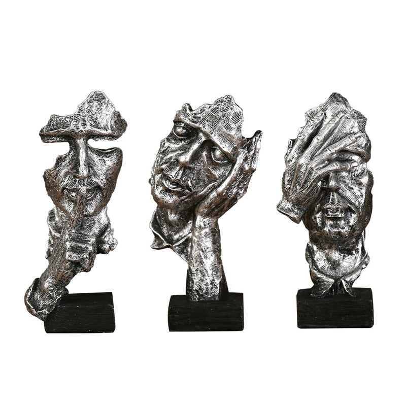 Conjunto de 3 Estatuetas Decorativas com Faces Abstratas