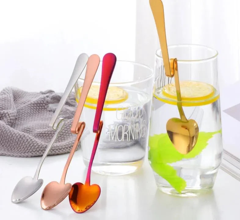 Conjunto de 4 Colheres de Aço Inoxidável com Suporte para Copos e Xícaras