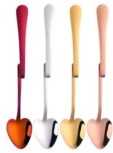 Conjunto de 4 Colheres de Aço Inoxidável com Suporte para Copos e Xícaras