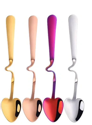 Conjunto de 4 Colheres de Aço Inoxidável com Suporte para Copos e Xícaras