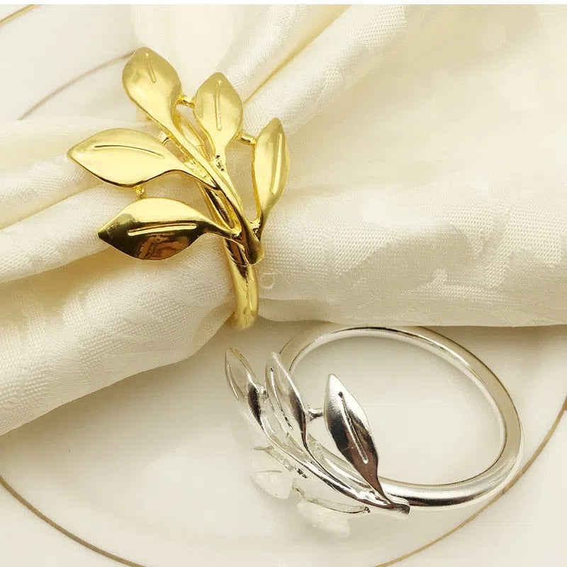 Conjunto de 6 Anéis Porta Guardanapo com Design de Ramo de Folhas