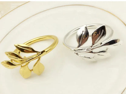 Conjunto de 6 Anéis Porta Guardanapo com Design de Ramo de Folhas