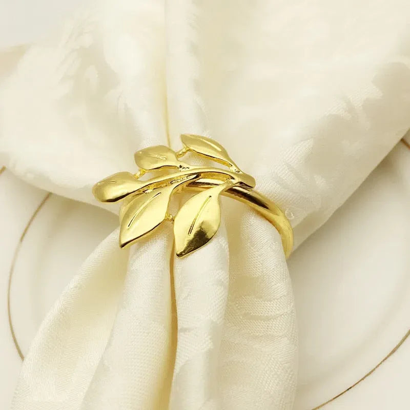 Conjunto de 6 Anéis Porta Guardanapo com Design de Ramo de Folhas