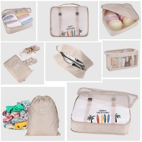 Conjunto de 8 Bolsas Organizadoras Impermeáveis para Viagem