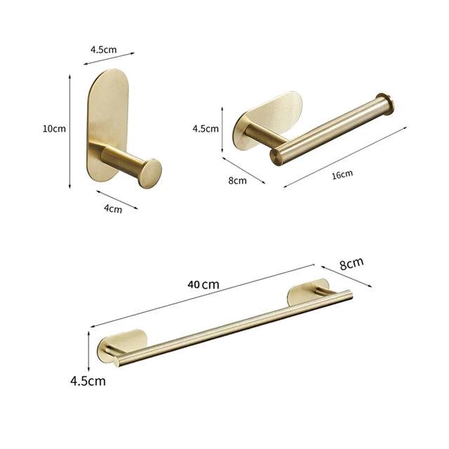 Conjunto de Acessórios para Banheiro 4 Peças Alto Adesivas Aço Inoxidável Escovado Dourado