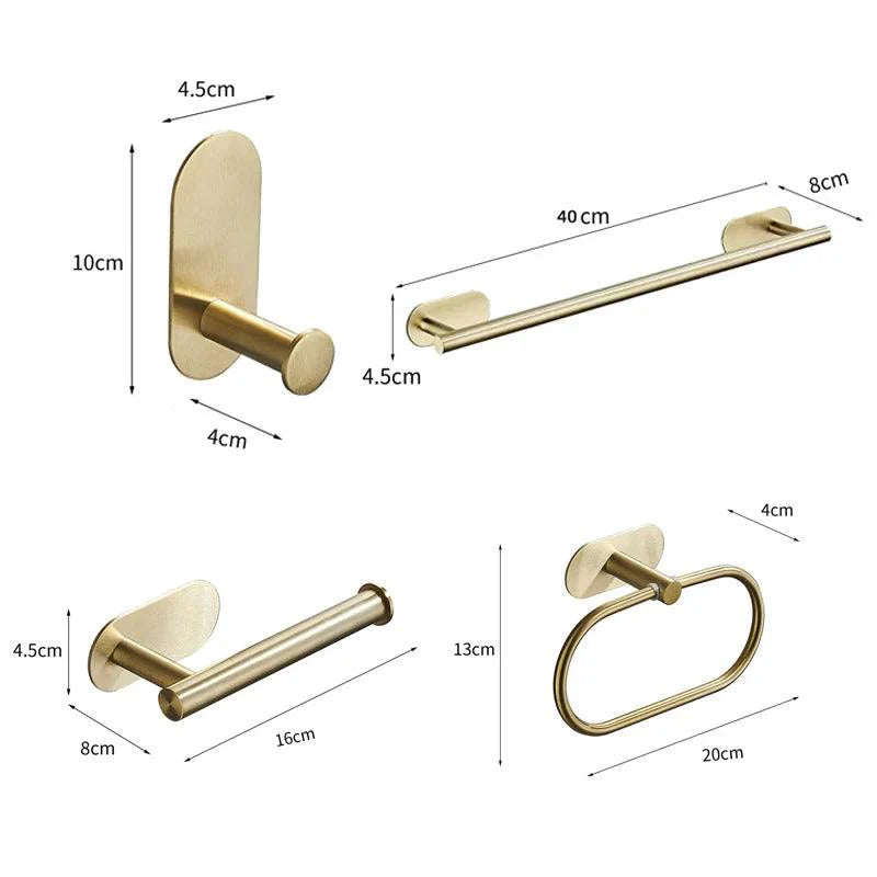 Conjunto de Acessórios para Banheiro 4 Peças Alto Adesivas Aço Inoxidável Escovado Dourado