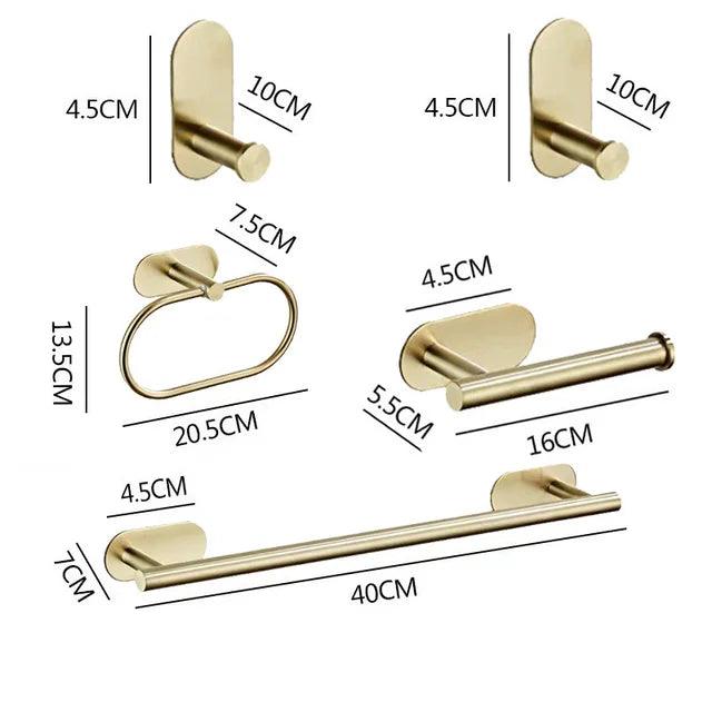 Conjunto de Acessórios para Banheiro 4 Peças Alto Adesivas Aço Inoxidável Escovado Dourado