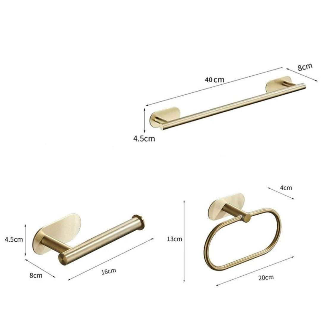Conjunto de Acessórios para Banheiro 4 Peças Alto Adesivas Aço Inoxidável Escovado Dourado