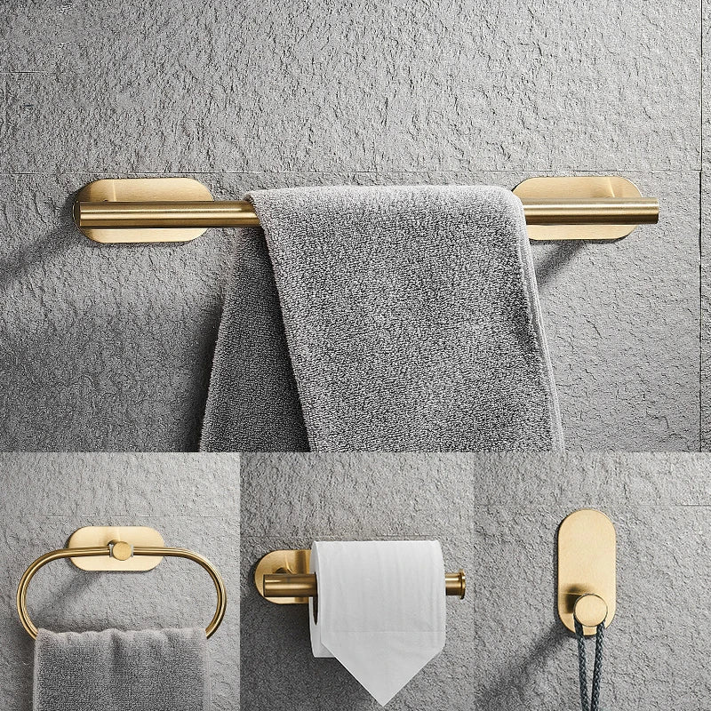 Conjunto de Acessórios para Banheiro 4 Peças Alto Adesivas Aço Inoxidável Escovado Dourado