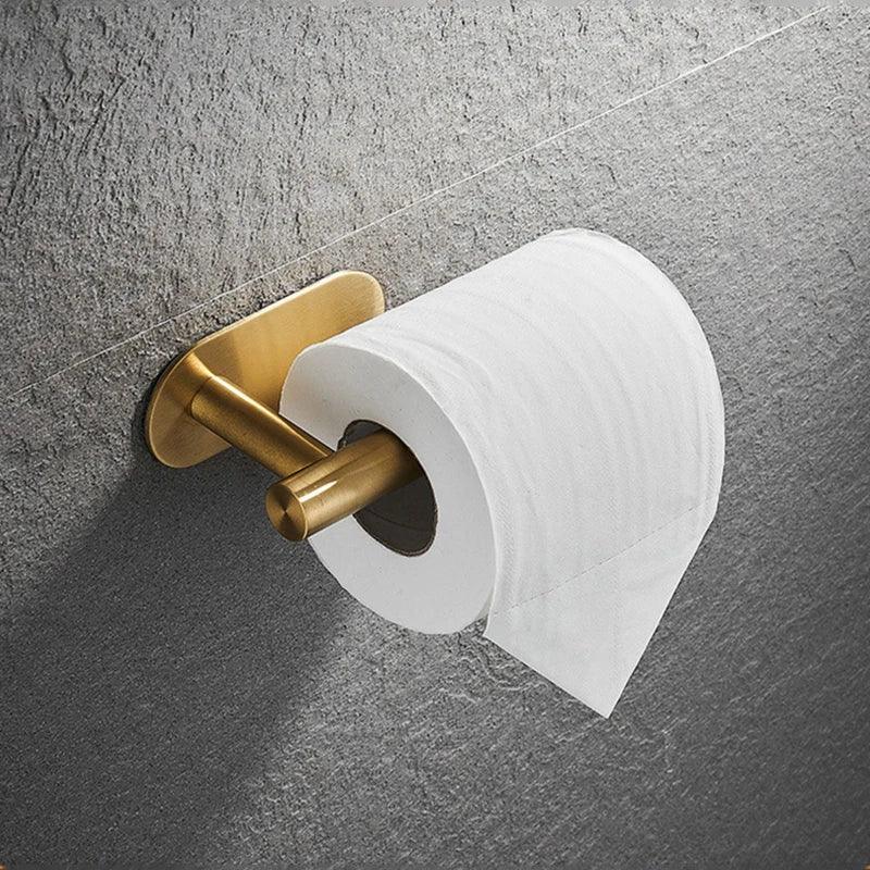 Conjunto de Acessórios para Banheiro 4 Peças Alto Adesivas Aço Inoxidável Escovado Dourado