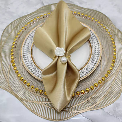 Conjunto de Anéis de Guardanapo de Tecido com Flor e Pérola - Acessórios para Mesa
