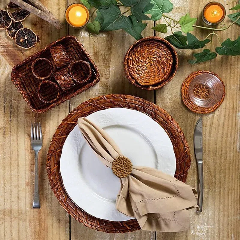 Conjunto de Anéis para Guardanapo em Rattan - 6 Peças