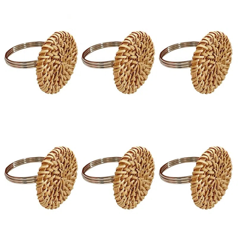 Conjunto de Anéis para Guardanapo em Rattan - 6 Peças