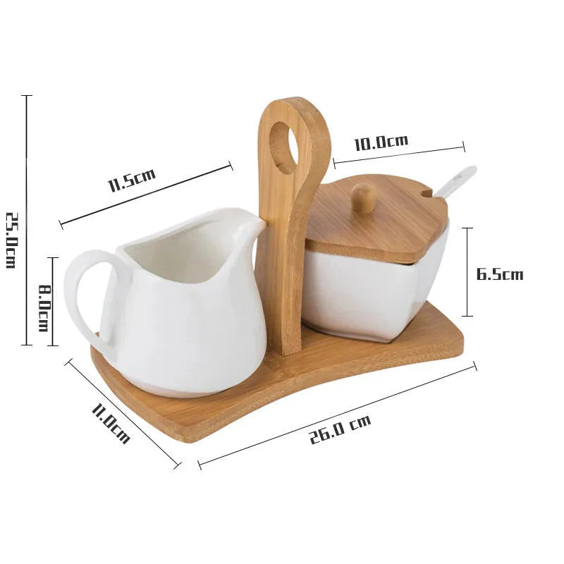 Conjunto de Cerâmica e Bambu - Base, Jarro e Açucareiro para Decoração