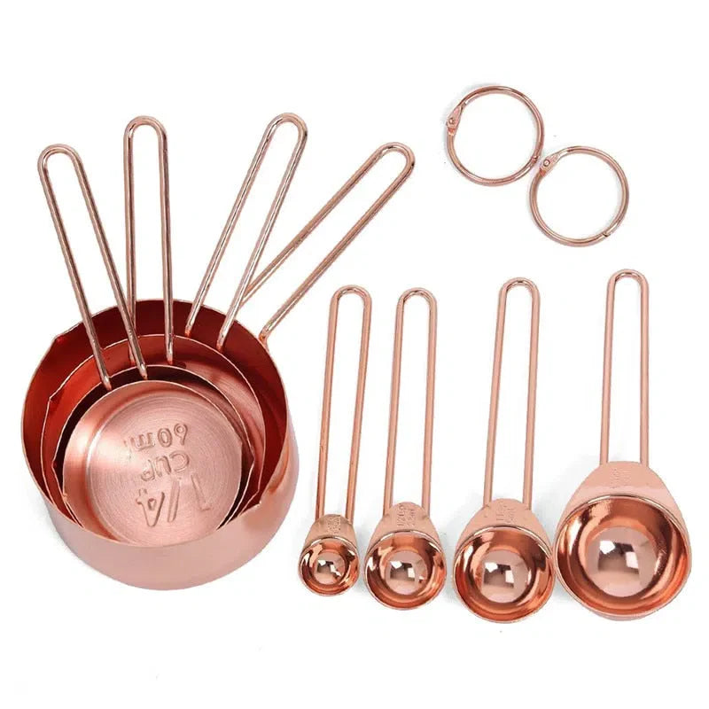 Conjunto de Copos e Colheres de Medição Rose Gold - 8 Peças de Alta Qualidade