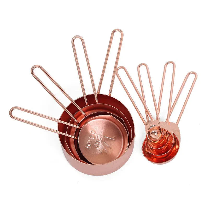 Conjunto de Copos e Colheres de Medição Rose Gold - 8 Peças de Alta Qualidade