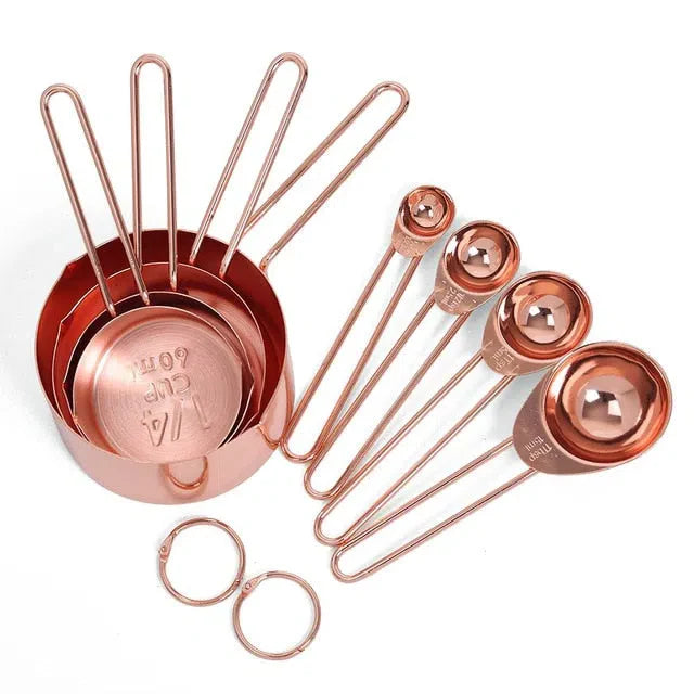 Conjunto de Copos e Colheres de Medição Rose Gold - 8 Peças de Alta Qualidade