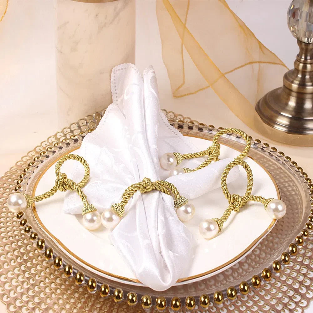 Conjunto de Cordão e Anéis de Pérola para Guardanapos - 6 Peças