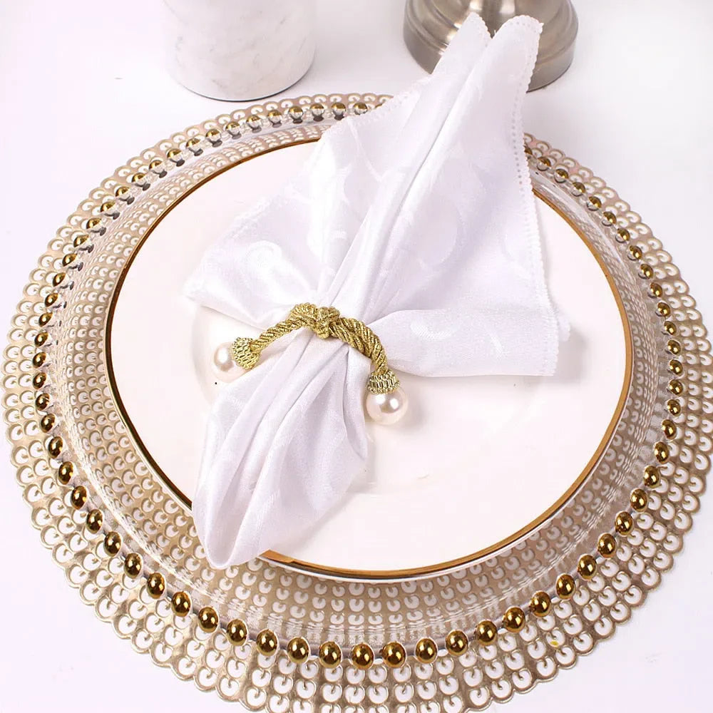 Conjunto de Cordão e Anéis de Pérola para Guardanapos - 6 Peças