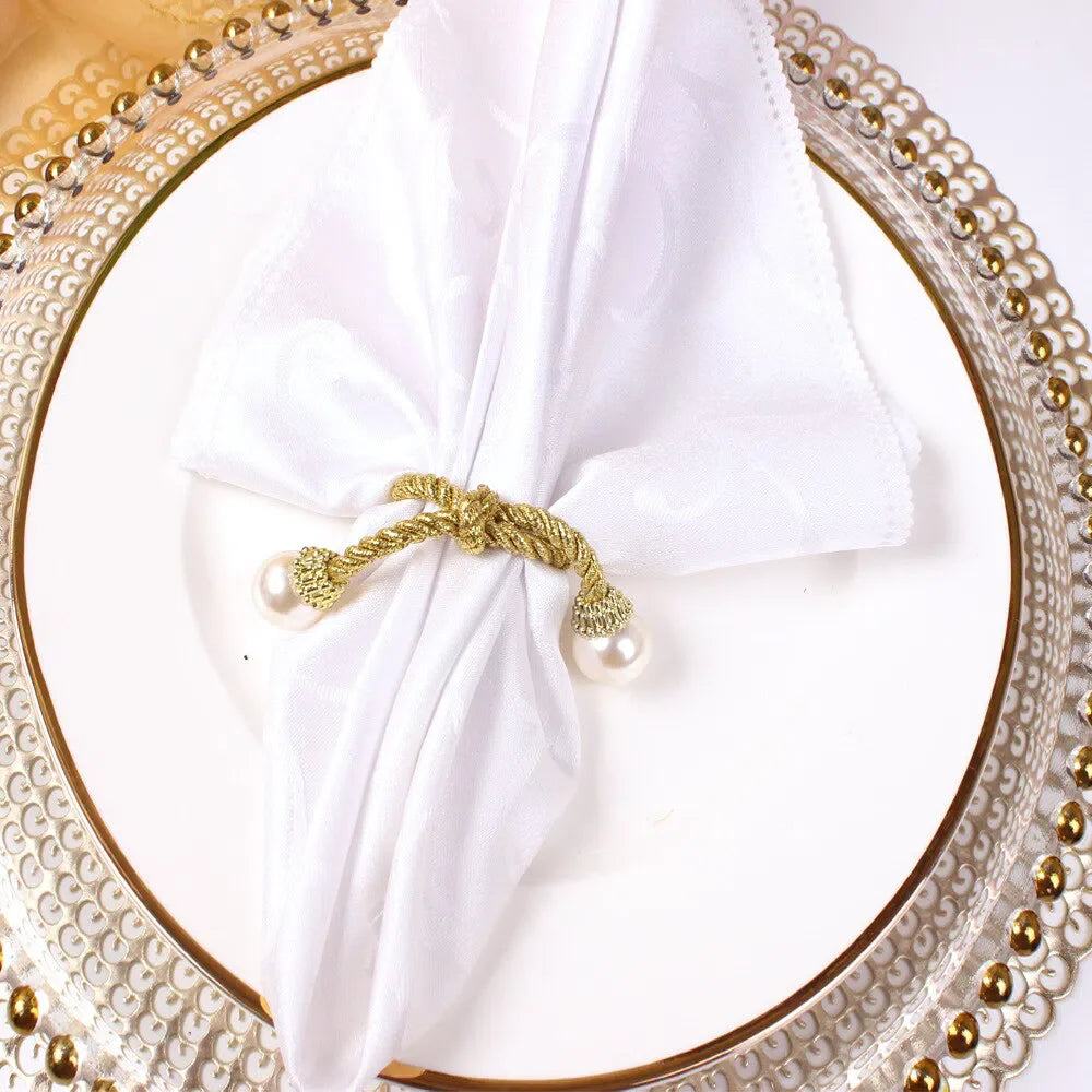 Conjunto de Cordão e Anéis de Pérola para Guardanapos - 6 Peças