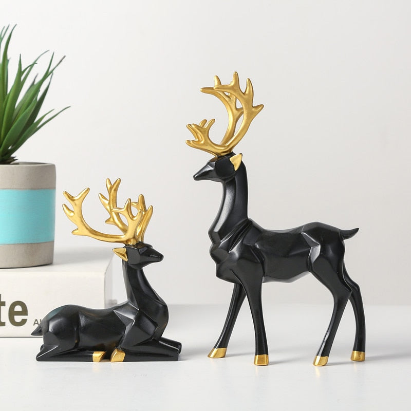 Conjunto de Estatuetas Decorativas de Esculturas de Renas - 2 Peças