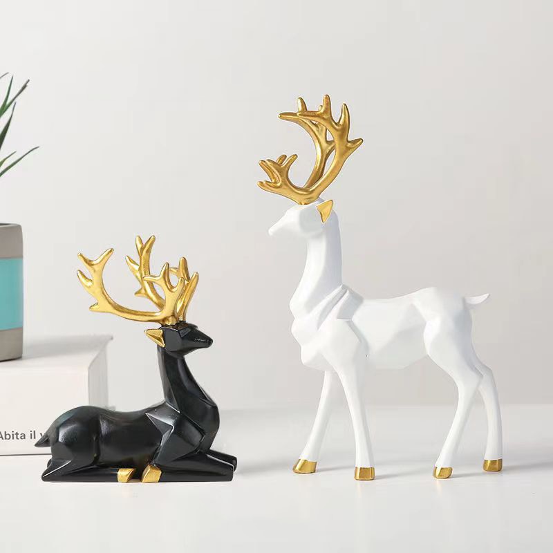 Conjunto de Estatuetas Decorativas de Esculturas de Renas - 2 Peças